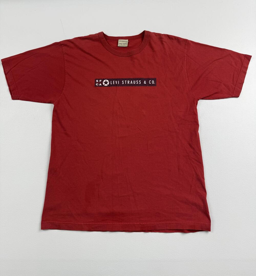 Vintage Levi Strauss & Co. Shirt Mens Large Red Logo Graphic Tee Red Tab USA